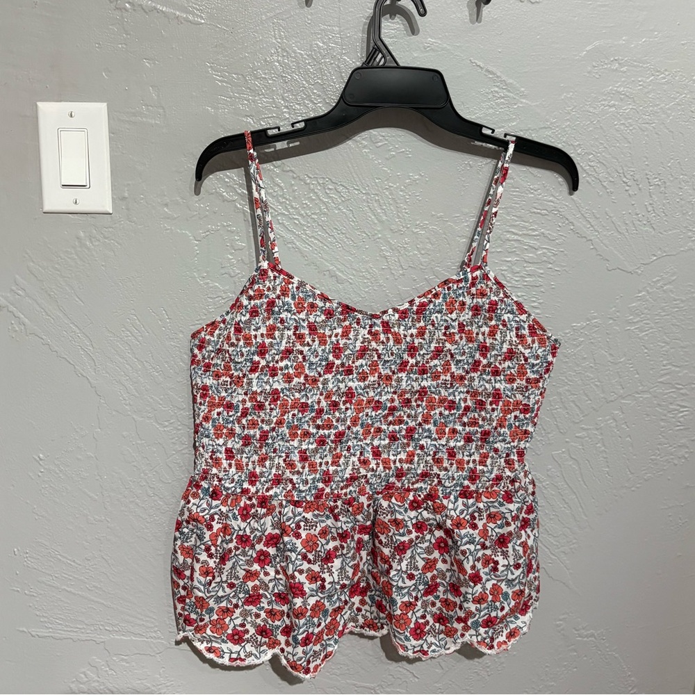 No Boundaries Red and White Floral Peplum Top